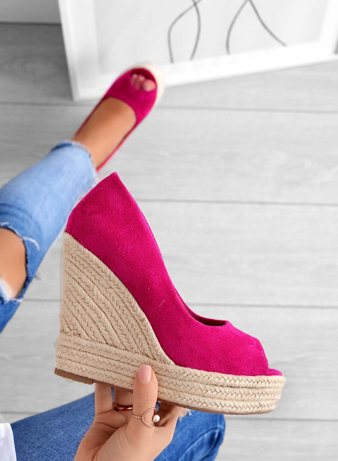 Azura | Sandales Compensées Espadrilles en Daim Pour Femmes