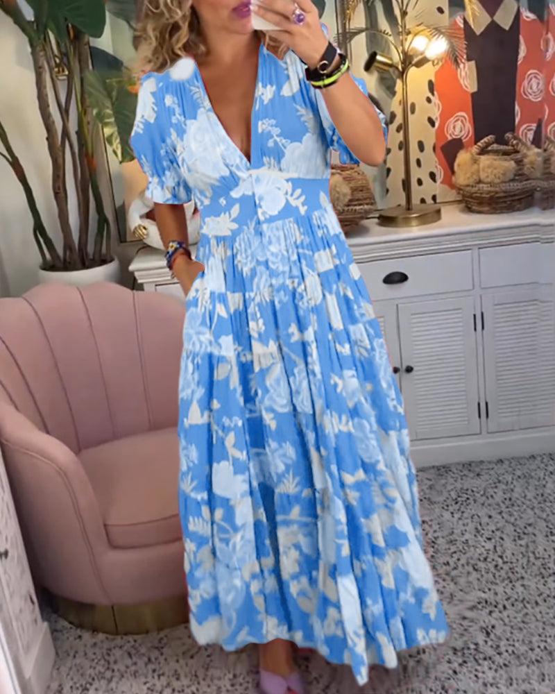 Isabeau | Femmes Florales Imprimer Robe Avec V-Col