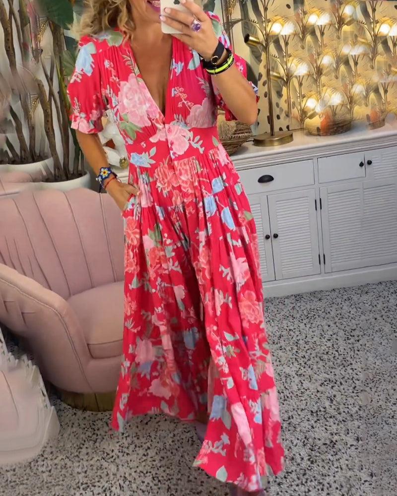Isabeau | Femmes Florales Imprimer Robe Avec V-Col