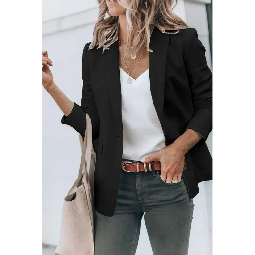 Blanka | Blazer Noir Ample avec Manches Bouffantes pour Femmes