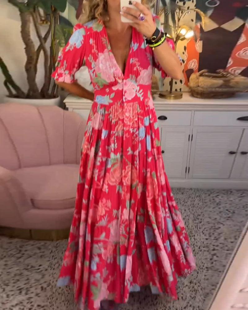 Isabeau | Femmes Florales Imprimer Robe Avec V-Col