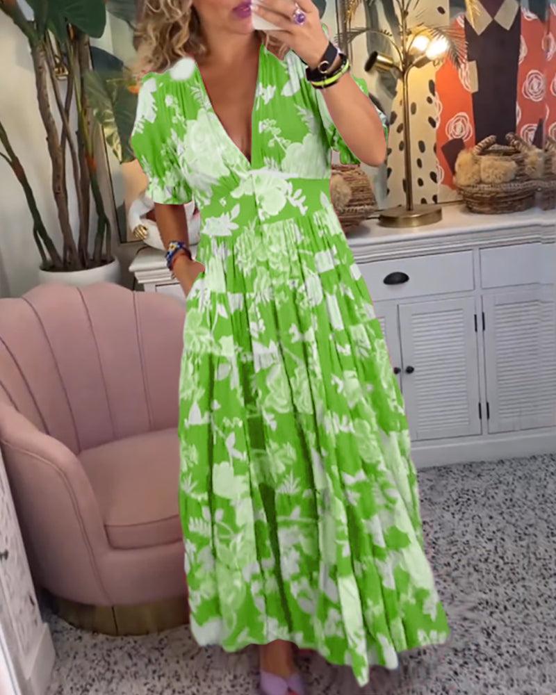 Isabeau | Femmes Florales Imprimer Robe Avec V-Col