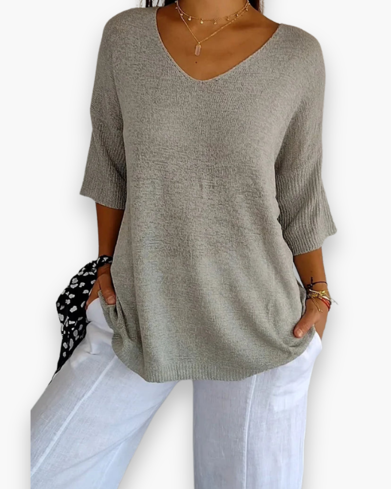 Kyrella | Décontractée Chemise D'été Tricot en Tricot à Col en V