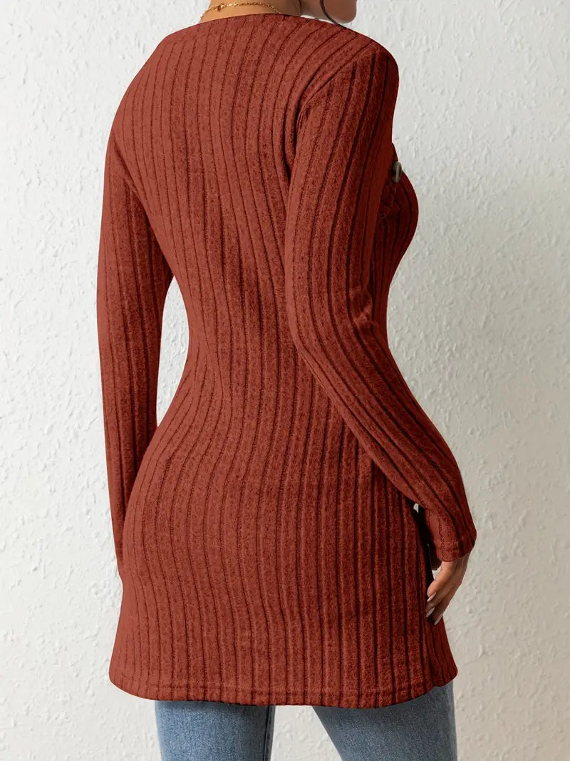 Ovelisse | Haut Côtelé Asymétrique Boutonné pour Femme