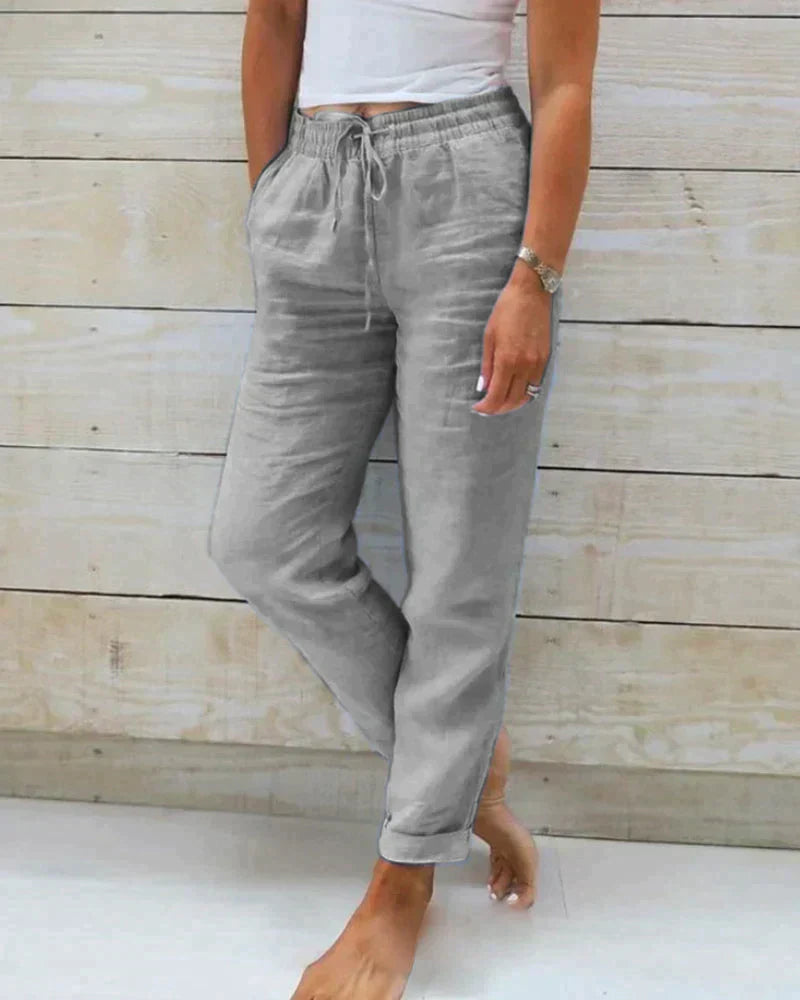 Pantalon Femme Taille Haute Ample Jambe Droite - Lin Confortable Été, Extensible Et Élégant Pour Plage & Quotidien