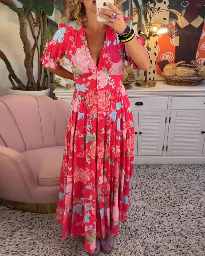 Isabeau | Femmes Florales Imprimer Robe Avec V-Col