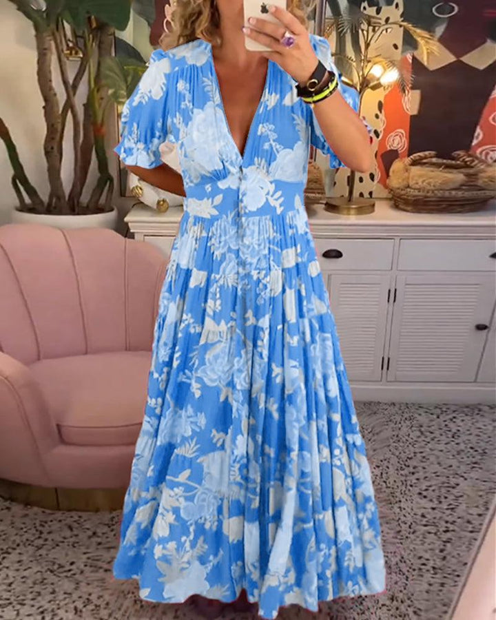 Isabeau | Femmes Florales Imprimer Robe Avec V-Col
