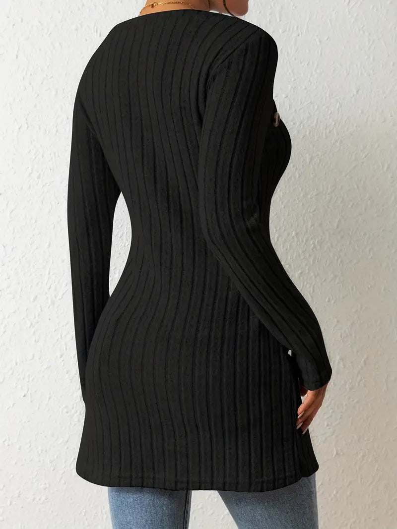 Ovelisse | Haut Côtelé Asymétrique Boutonné pour Femme