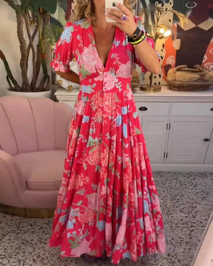 Isabeau | Femmes Florales Imprimer Robe Avec V-Col