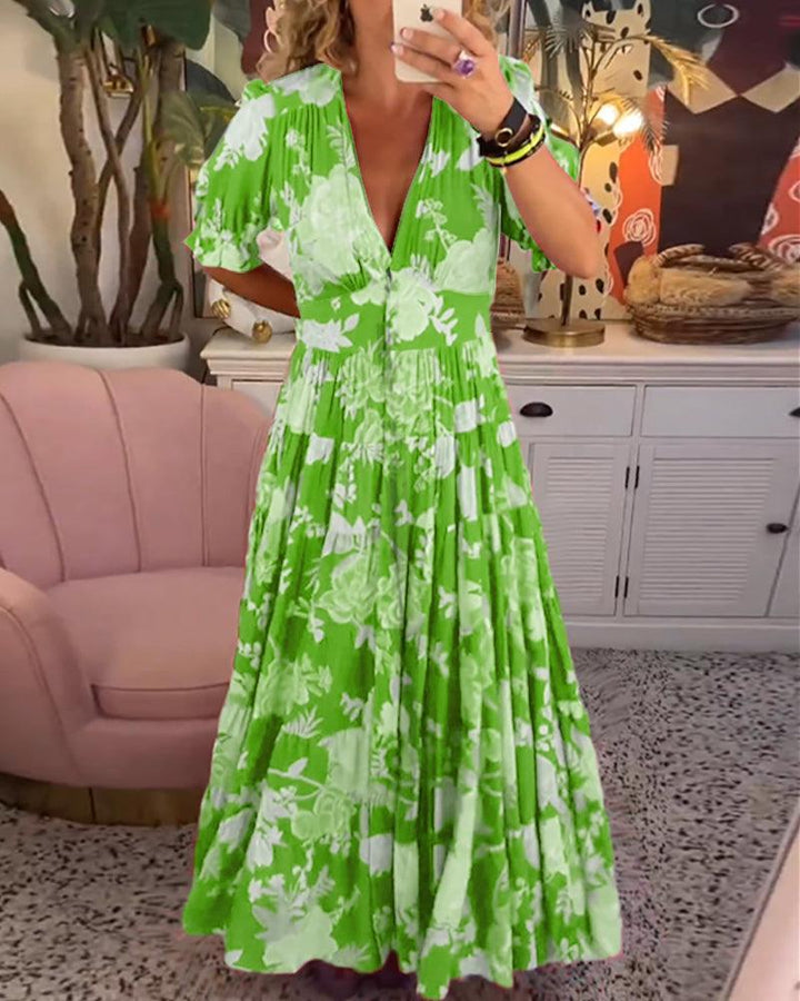 Isabeau | Femmes Florales Imprimer Robe Avec V-Col