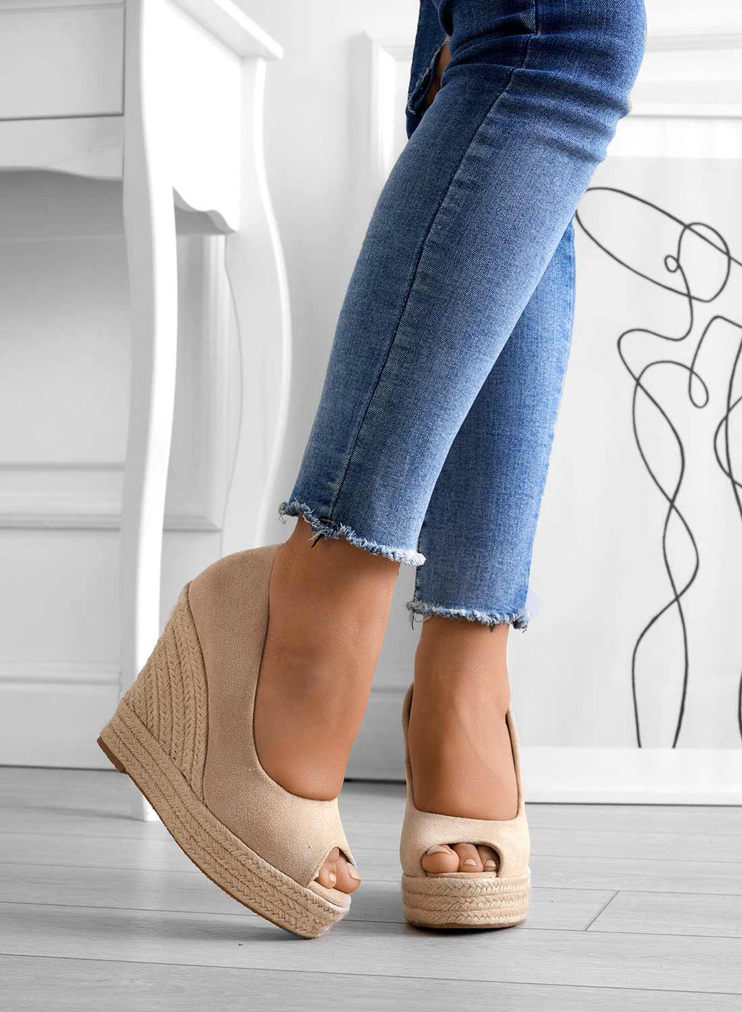 Azura | Sandales Compensées Espadrilles en Daim Pour Femmes