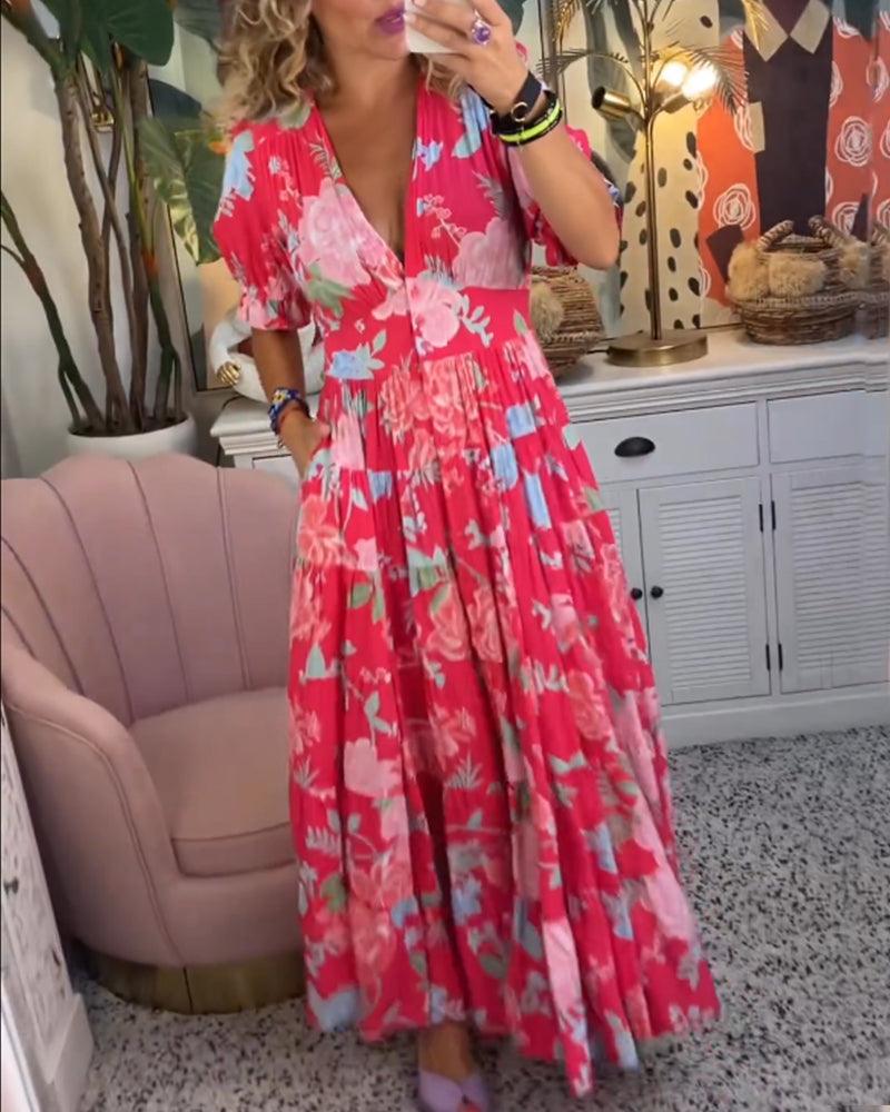 Isabeau | Femmes Florales Imprimer Robe Avec V-Col