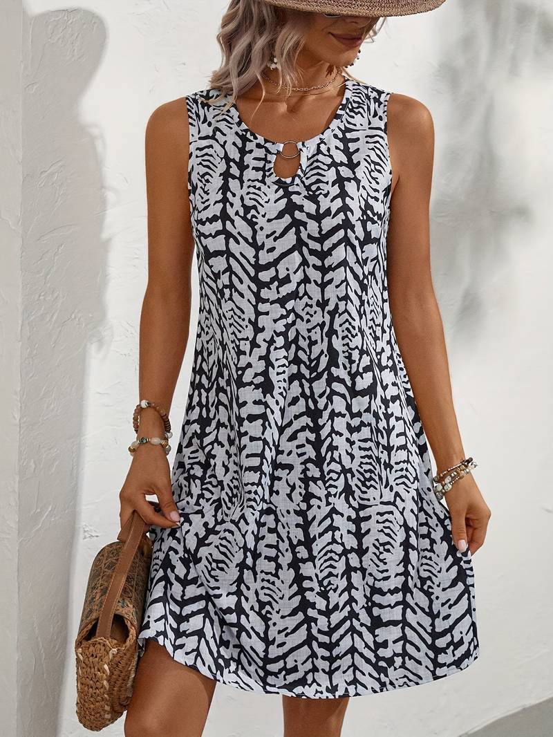 Nysra | Abstrait Été Robe Avec Ronde Cou