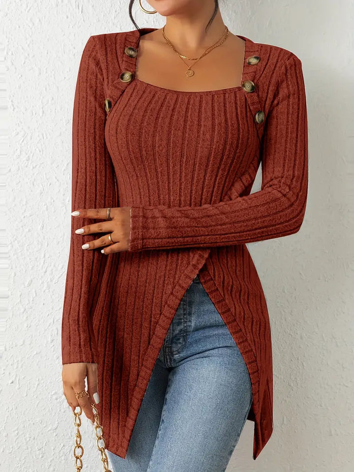 Ovelisse | Haut Côtelé Asymétrique Boutonné pour Femme