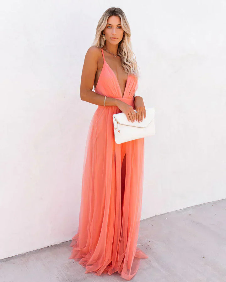 Cyra | Elégante Robe De Soirée Sans Manches en Rose Pétale De Poussière