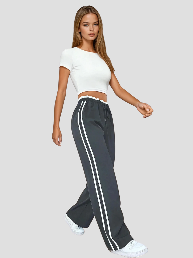 Clio | Femme Pantalon Jampe Droit élégant avec Rayures Latérales