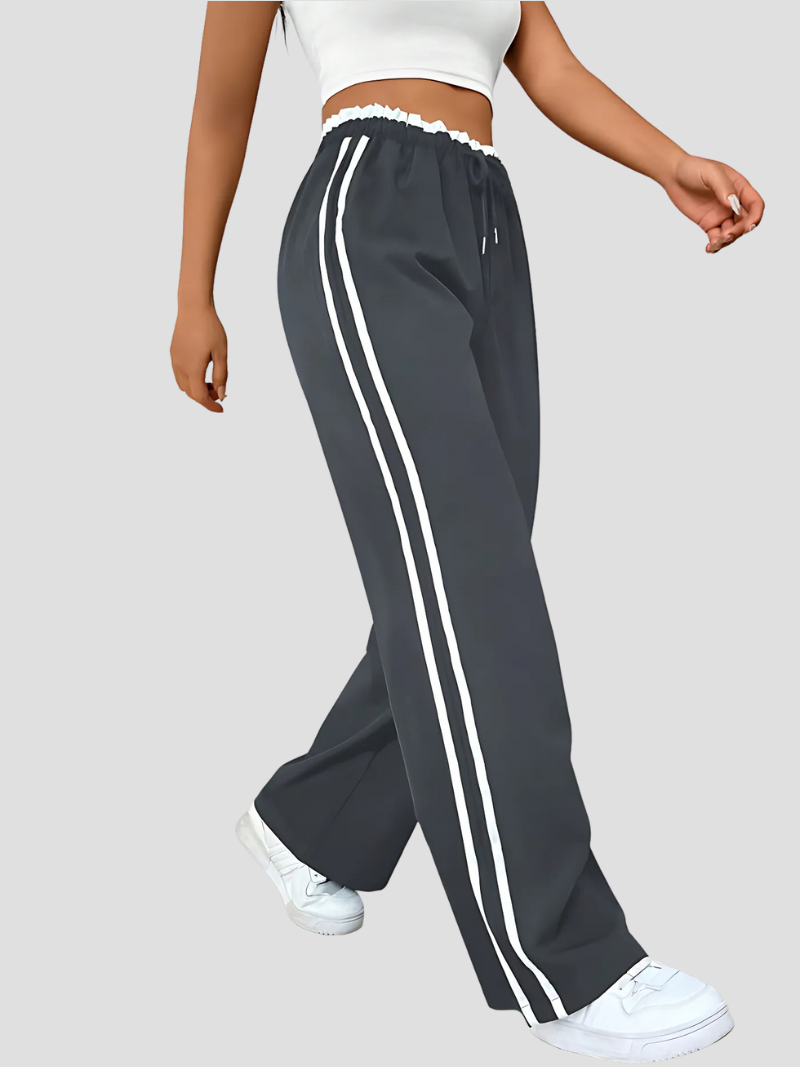 Clio | Femme Pantalon Jampe Droit élégant avec Rayures Latérales