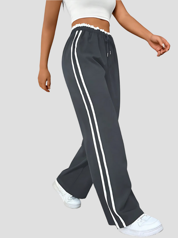 Clio | Femme Pantalon Jampe Droit élégant avec Rayures Latérales