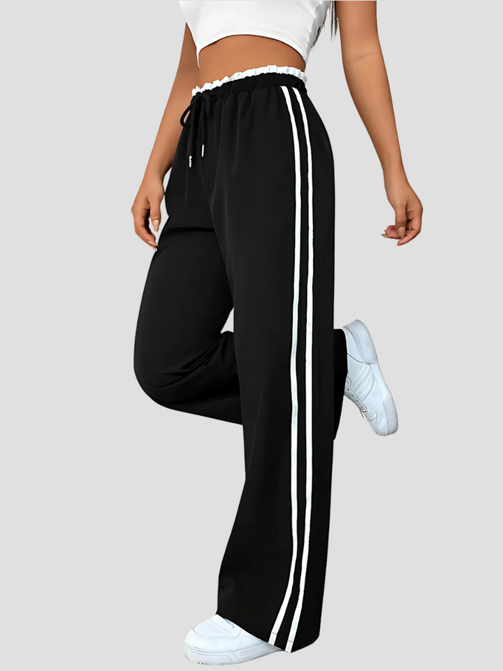 Clio | Femme Pantalon Jampe Droit élégant avec Rayures Latérales