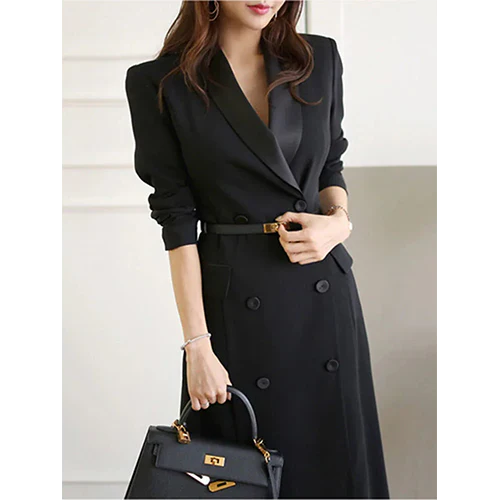 Elenia | Robe Blazer Maxi Noire Pour Femme