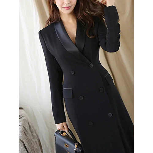 Elenia | Robe Blazer Maxi Noire Pour Femme