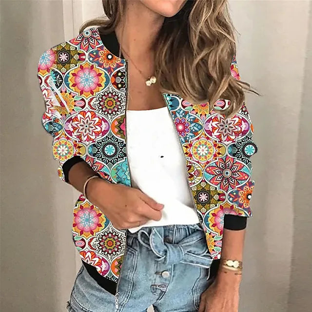 Marina | Veste Zippée éclair Imprimée pour Femmes