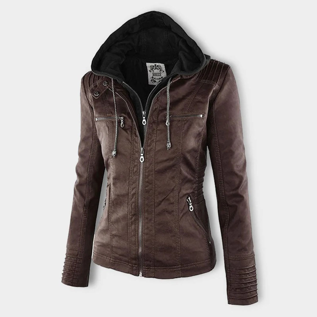 Emery | Femme Veste en Cuir Doublement Doublée avec Capuche