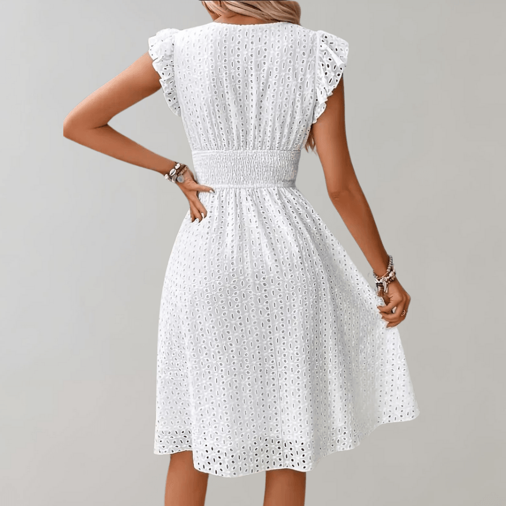 Margaux | Femmes Robe D'été à Volants en Coton Blanc
