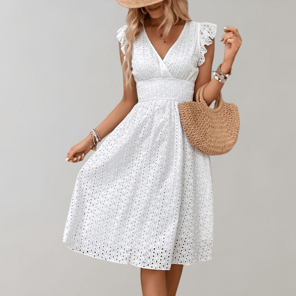 Margaux | Femmes Robe D'été à Volants en Coton Blanc