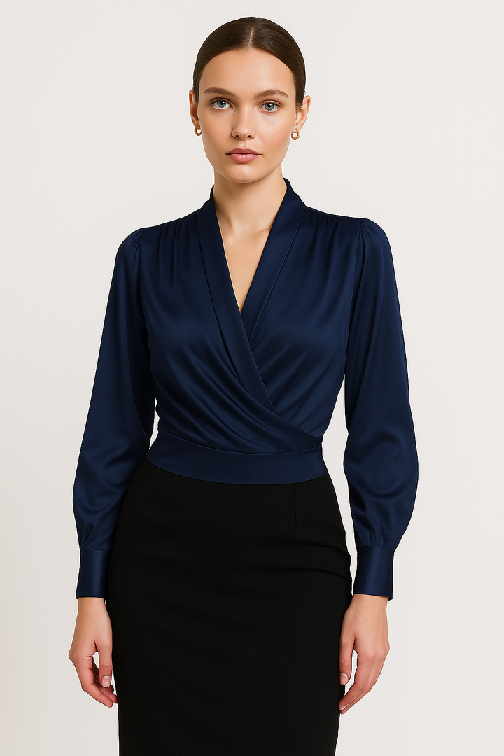 Thesira | Chemisier en Col en V à Satin Pour Femme