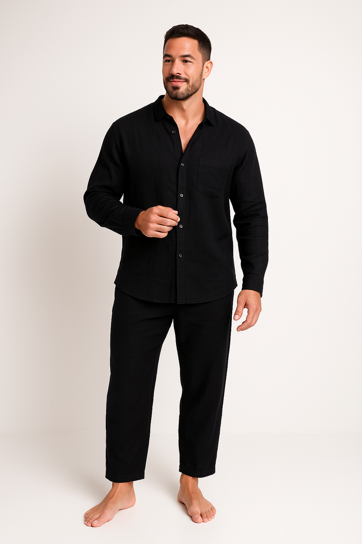 Vellan | Ensemble 2 Pièces Pour Hommes - Chemise à Coupe Décontractée et Pantalon à Jambe Droite