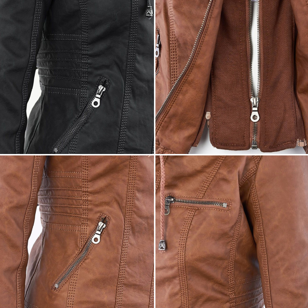 Emery | Femme Veste en Cuir Doublement Doublée avec Capuche