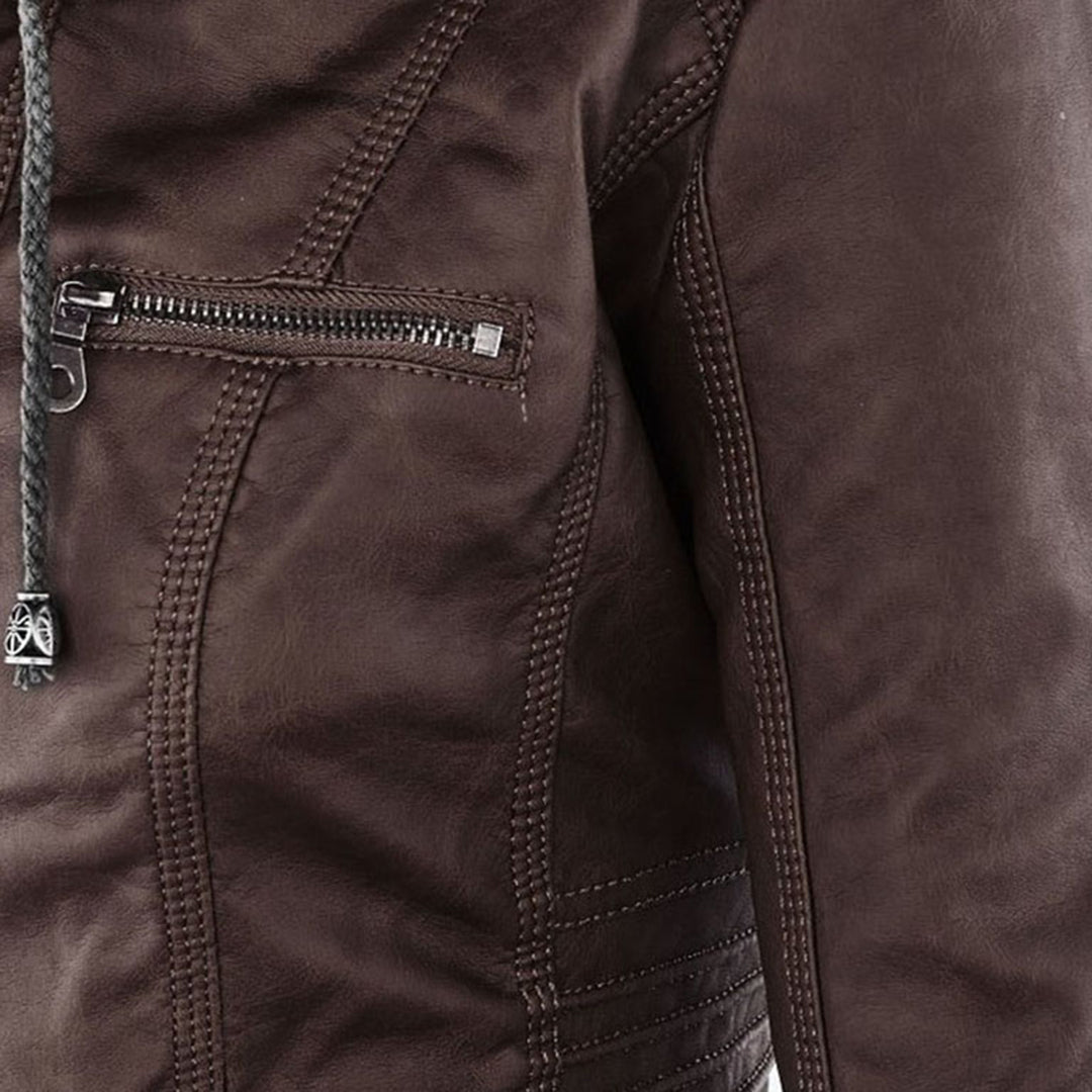 Emery | Femme Veste en Cuir Doublement Doublée avec Capuche