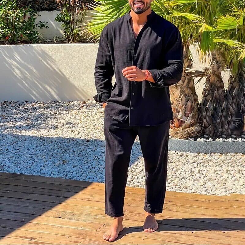 Vellan | Ensemble 2 Pièces Pour Hommes - Chemise à Coupe Décontractée et Pantalon à Jambe Droite