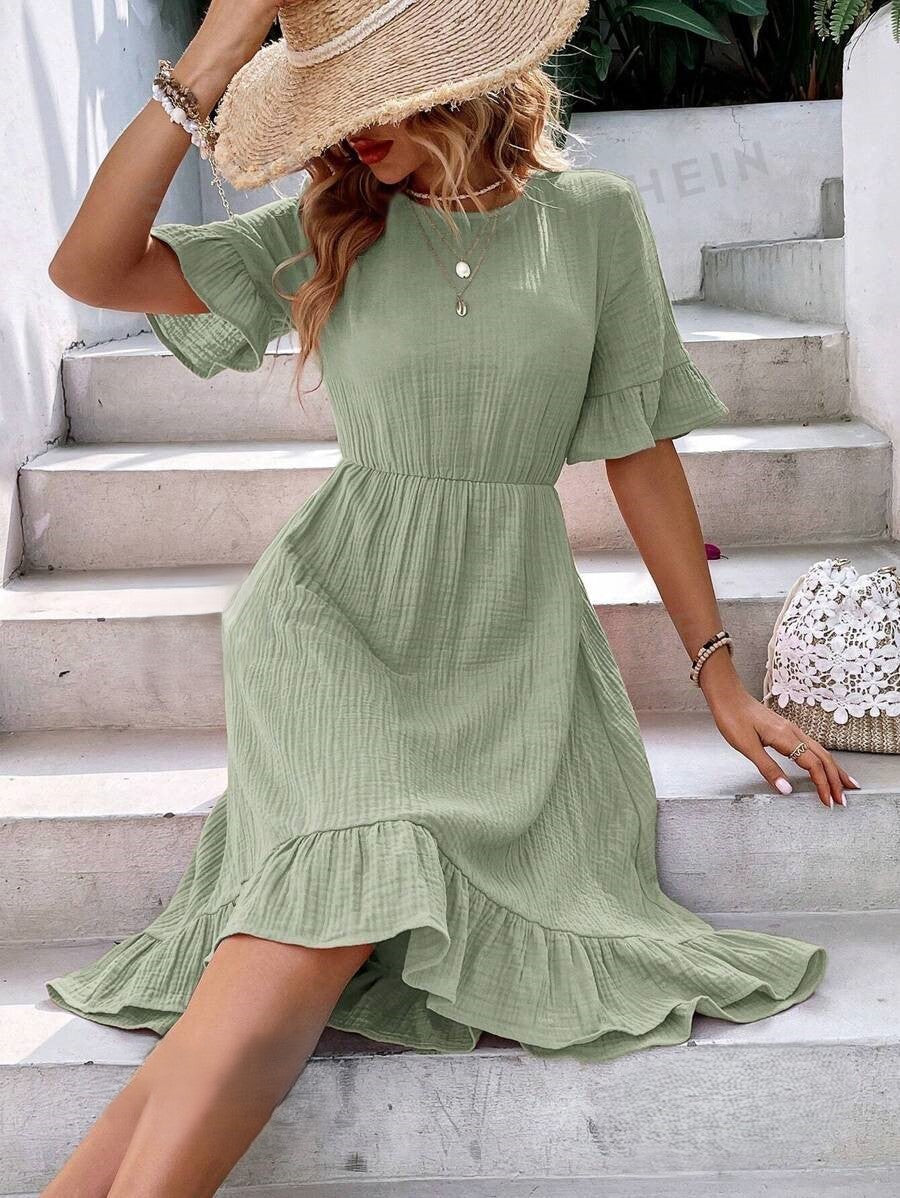 Brinley | Robe Midi à Manches Courtes Pour Femmes