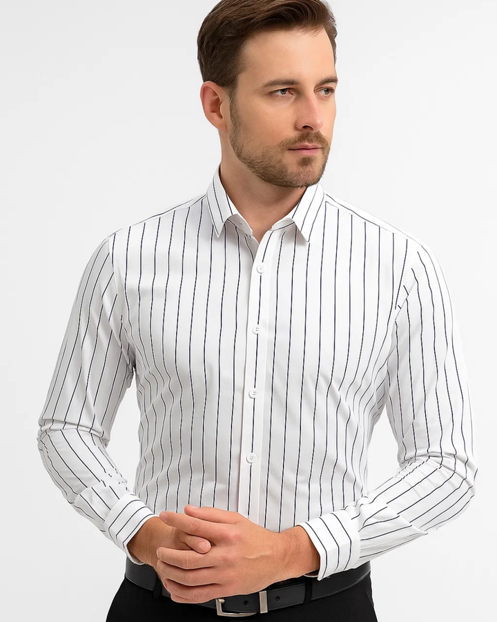 Tovan | Chemise Classique à Col Rayé et à Manches Longues Pour Hommes