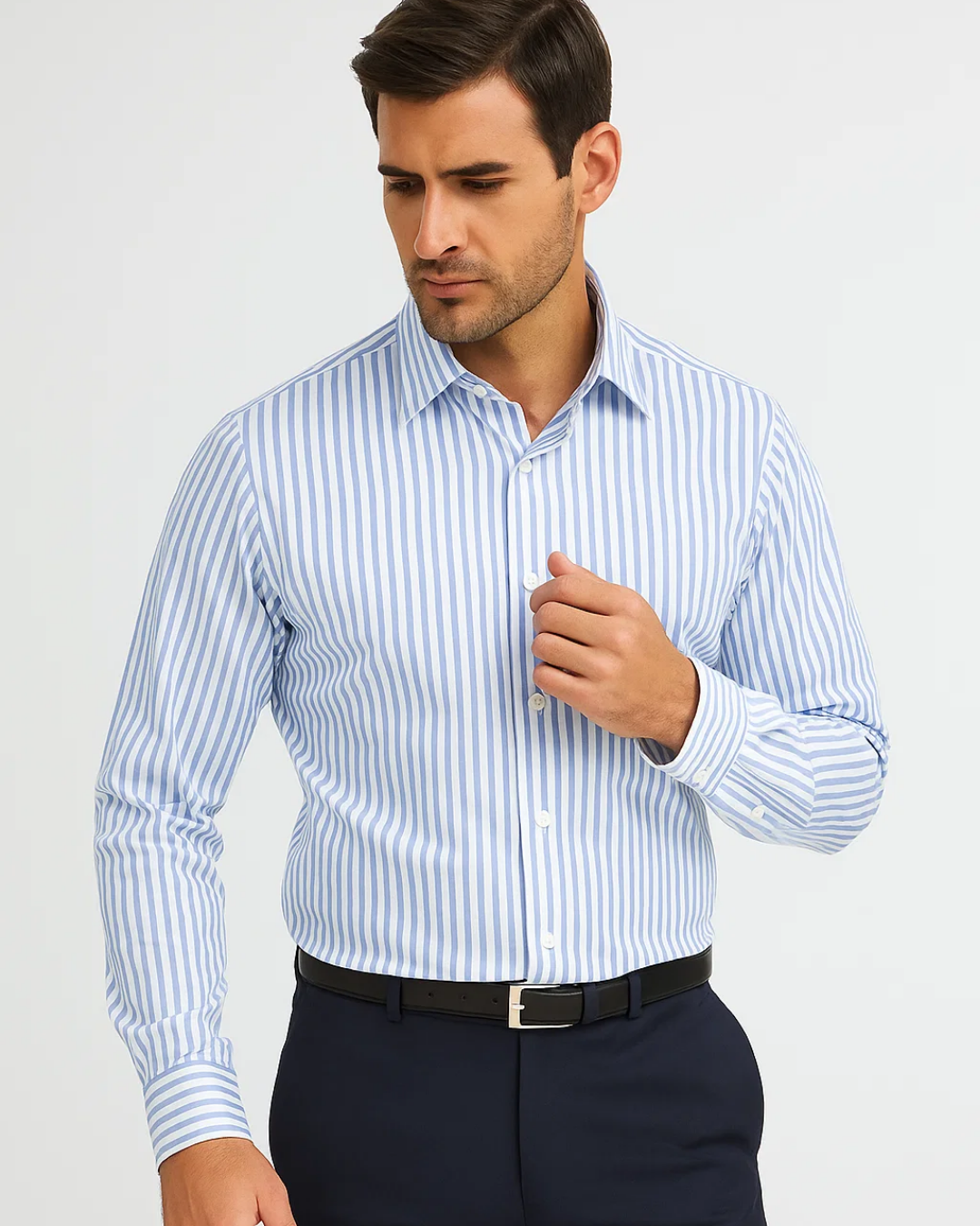 Tovan | Chemise Classique à Col Rayé et à Manches Longues Pour Hommes