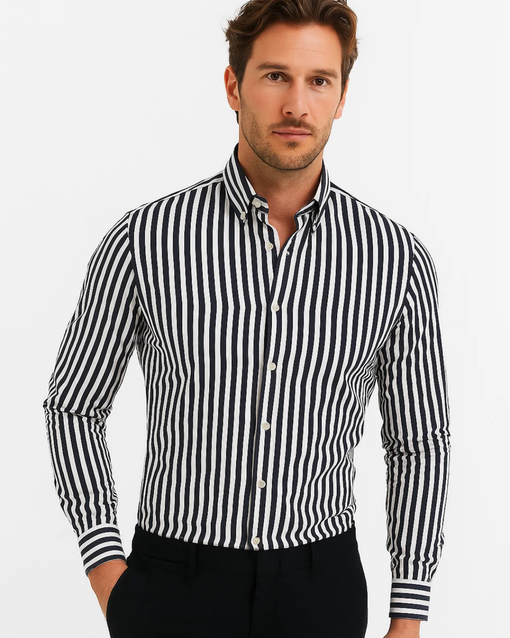 Tovan | Chemise Classique à Col Rayé et à Manches Longues Pour Hommes