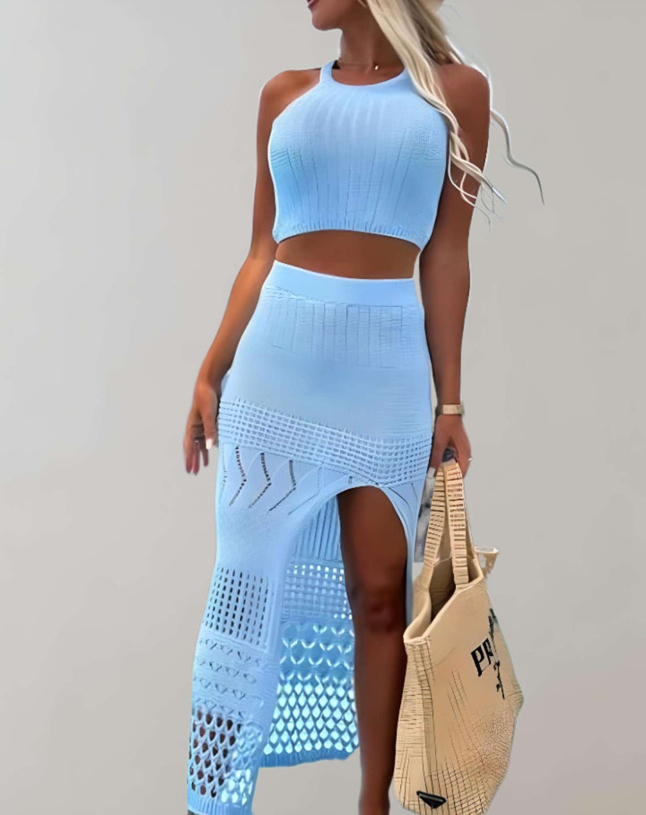 Pati | Robe Ajustée Sans Manches avec Col Rond et Conception Creuse-Dehors