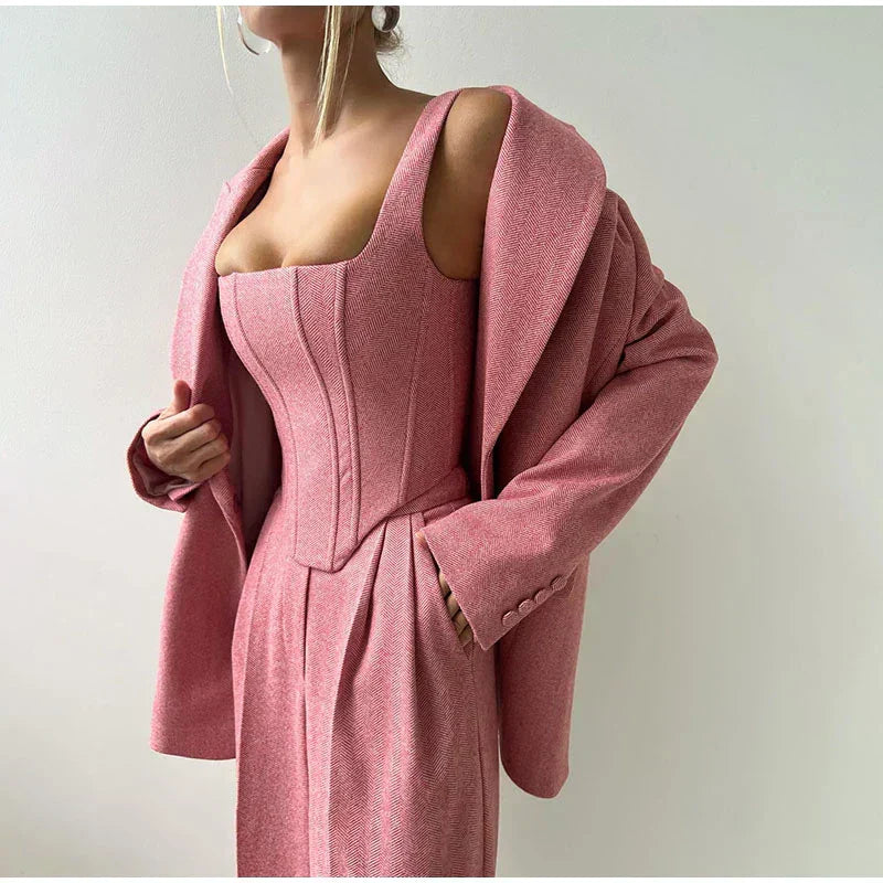 Oliana | Élégant Femmes 3-Pièce Costume Satz – Blazer, Pantalon, Et Longues-Manchon Veste