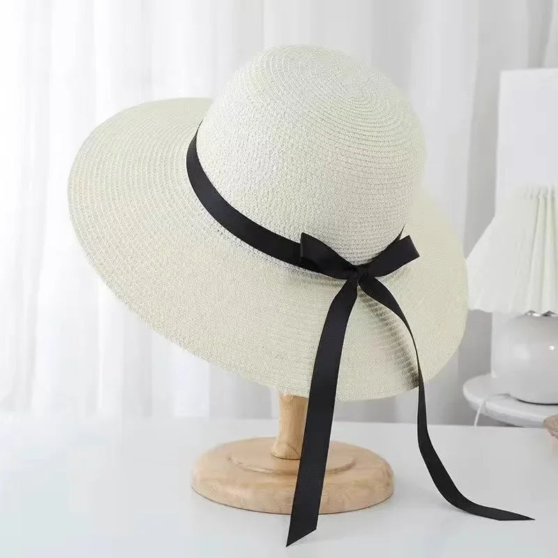 Palene | Chapeau de Paille Pliable avec Noeud Noir Pour Femme