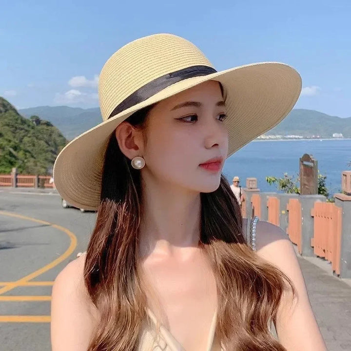 Palene | Chapeau de Paille Pliable avec Noeud Noir Pour Femme