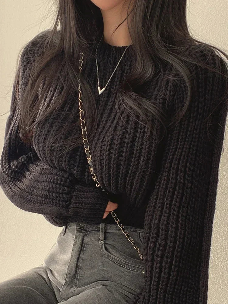 Gudula | Pull Noir Surdimensionné pour Femme avec Manches Lanternes