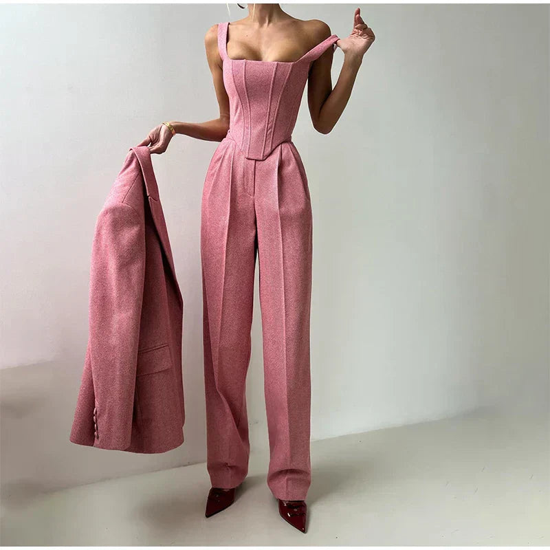 Oliana | Élégant Femmes 3-Pièce Costume Satz – Blazer, Pantalon, Et Longues-Manchon Veste