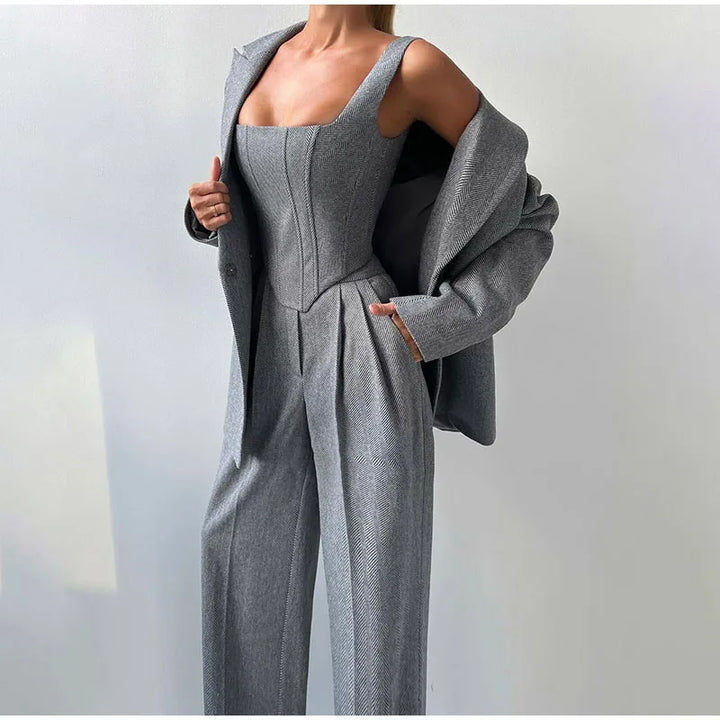 Oliana | Élégant Femmes 3-Pièce Costume Satz – Blazer, Pantalon, Et Longues-Manchon Veste