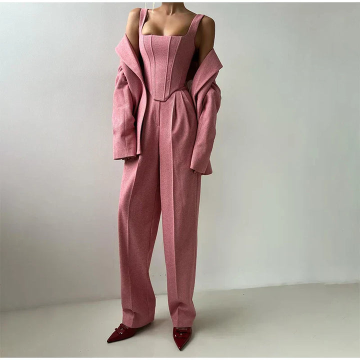 Oliana | Élégant Femmes 3-Pièce Costume Satz – Blazer, Pantalon, Et Longues-Manchon Veste