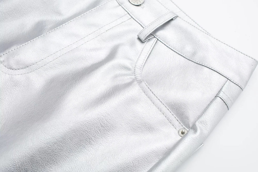 Miren | Pantalon Stylée Argent Métallisé Pour Femme