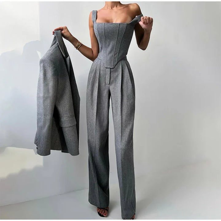 Oliana | Élégant Femmes 3-Pièce Costume Satz – Blazer, Pantalon, Et Longues-Manchon Veste