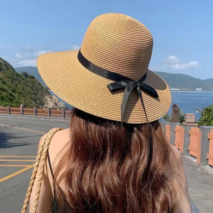 Palene | Chapeau de Paille Pliable avec Noeud Noir Pour Femme
