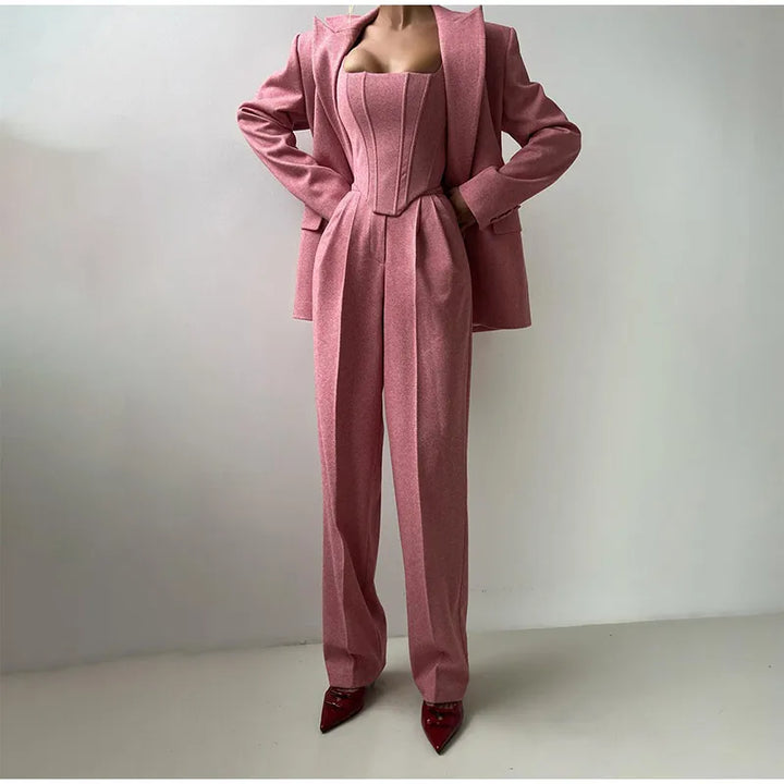 Oliana | Élégant Femmes 3-Pièce Costume Satz – Blazer, Pantalon, Et Longues-Manchon Veste